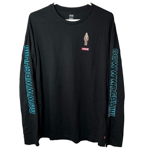 LEVI'S X STAR WARS NWT Crew‎ Neck Black Long Sleeve Graphic T-Shirt Sz L - Picture 1 of 9